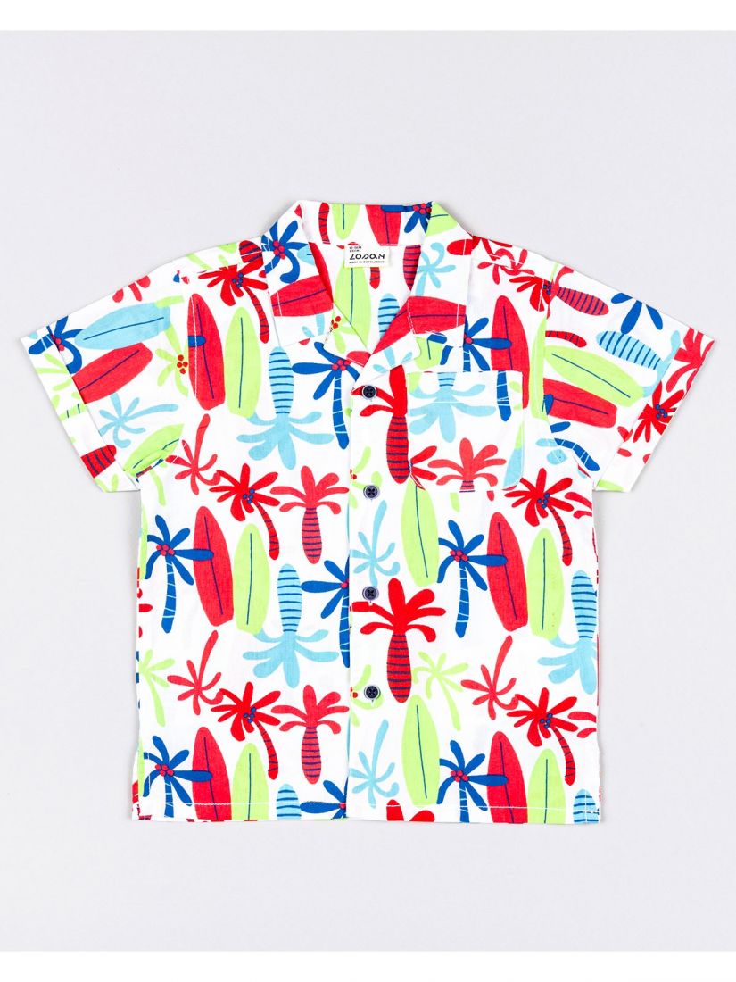 Πουκάμισο λινό με τσέπη και surfing print κόκκινο