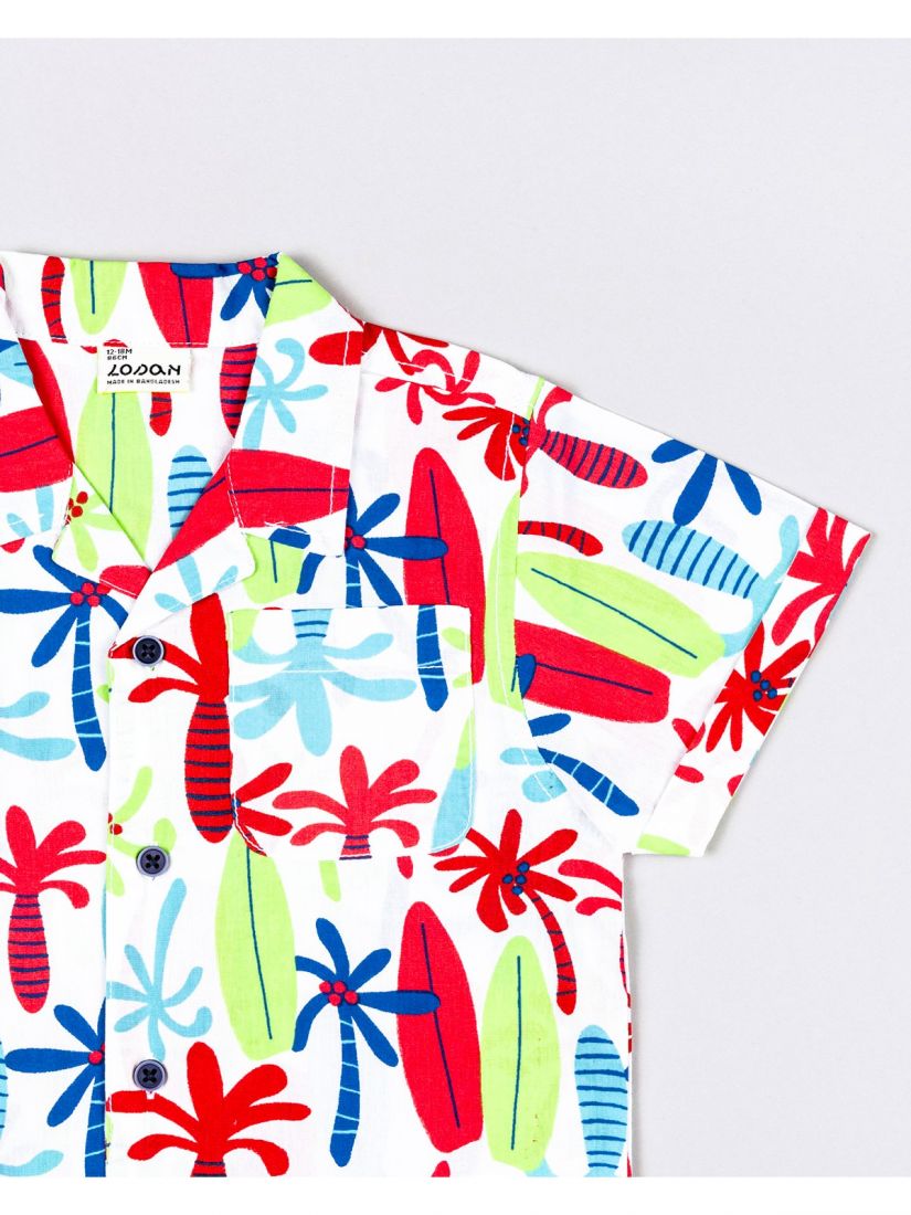 Πουκάμισο λινό με τσέπη και surfing print κόκκινο