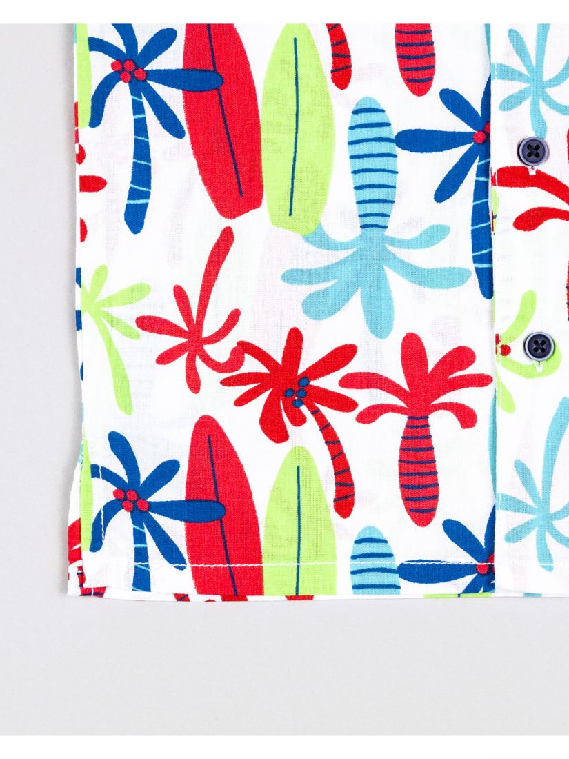 Πουκάμισο λινό με τσέπη και surfing print κόκκινο