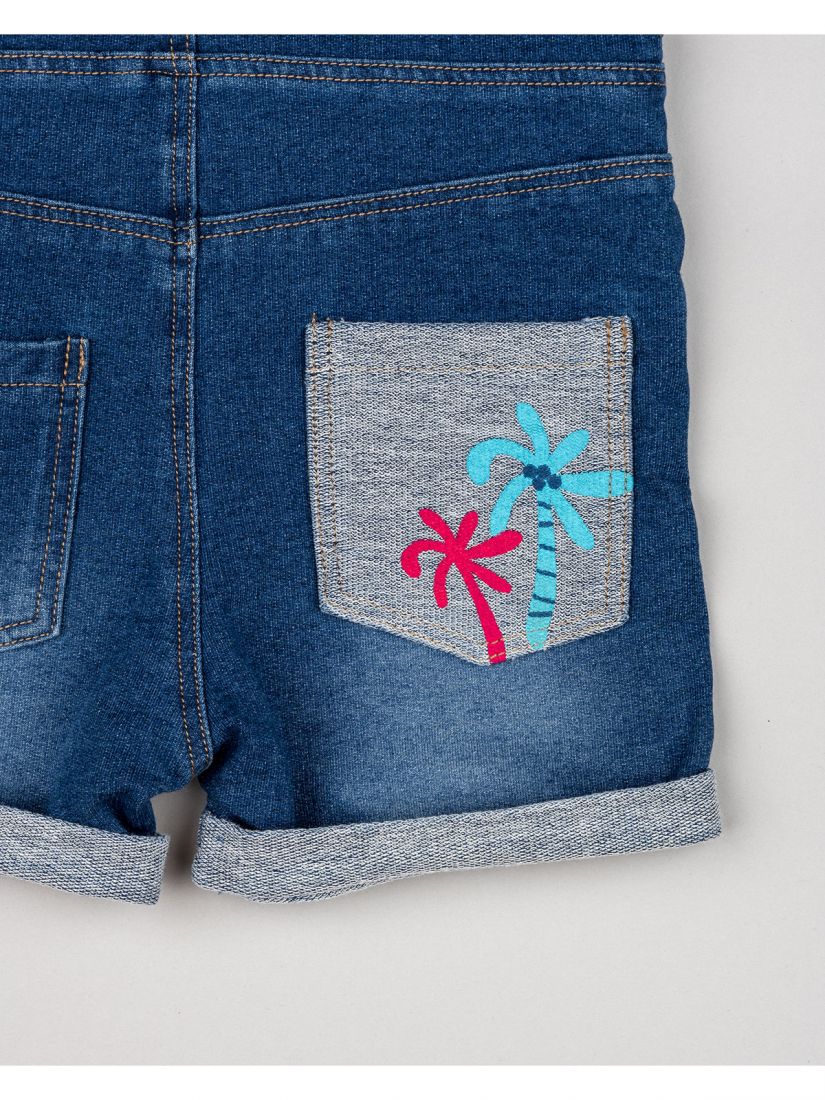 Σαλοπέτα τζιν σορτς με κουμπάκια και τσέπες με print surf and sun μπλε