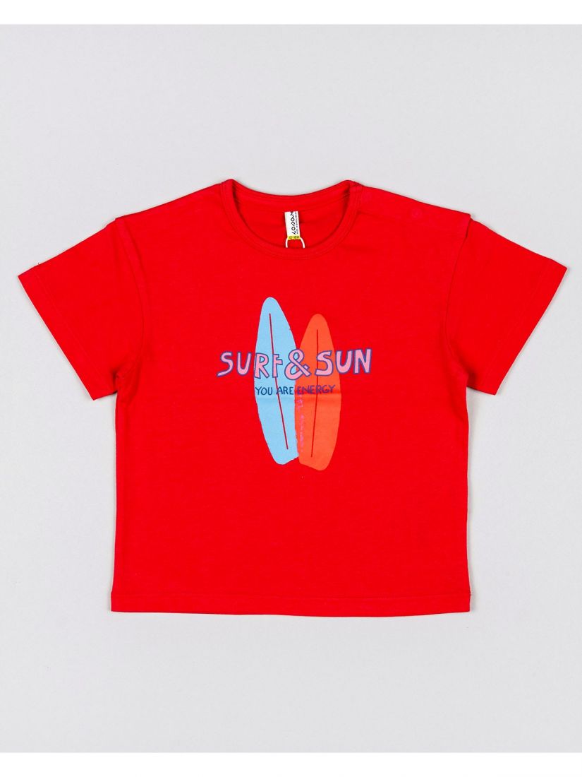 Μπλούζα κοντομάνικη με print surf and sun κόκκινο