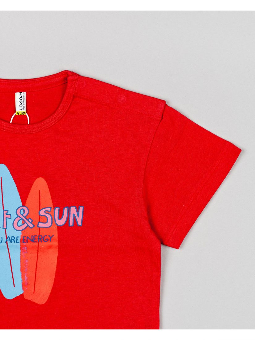 Μπλούζα κοντομάνικη με print surf and sun κόκκινο