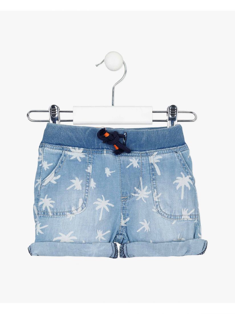 Σετ πουκάμισο τζιν με τσέπη και βερμούδα με print φοίνικες μπλε