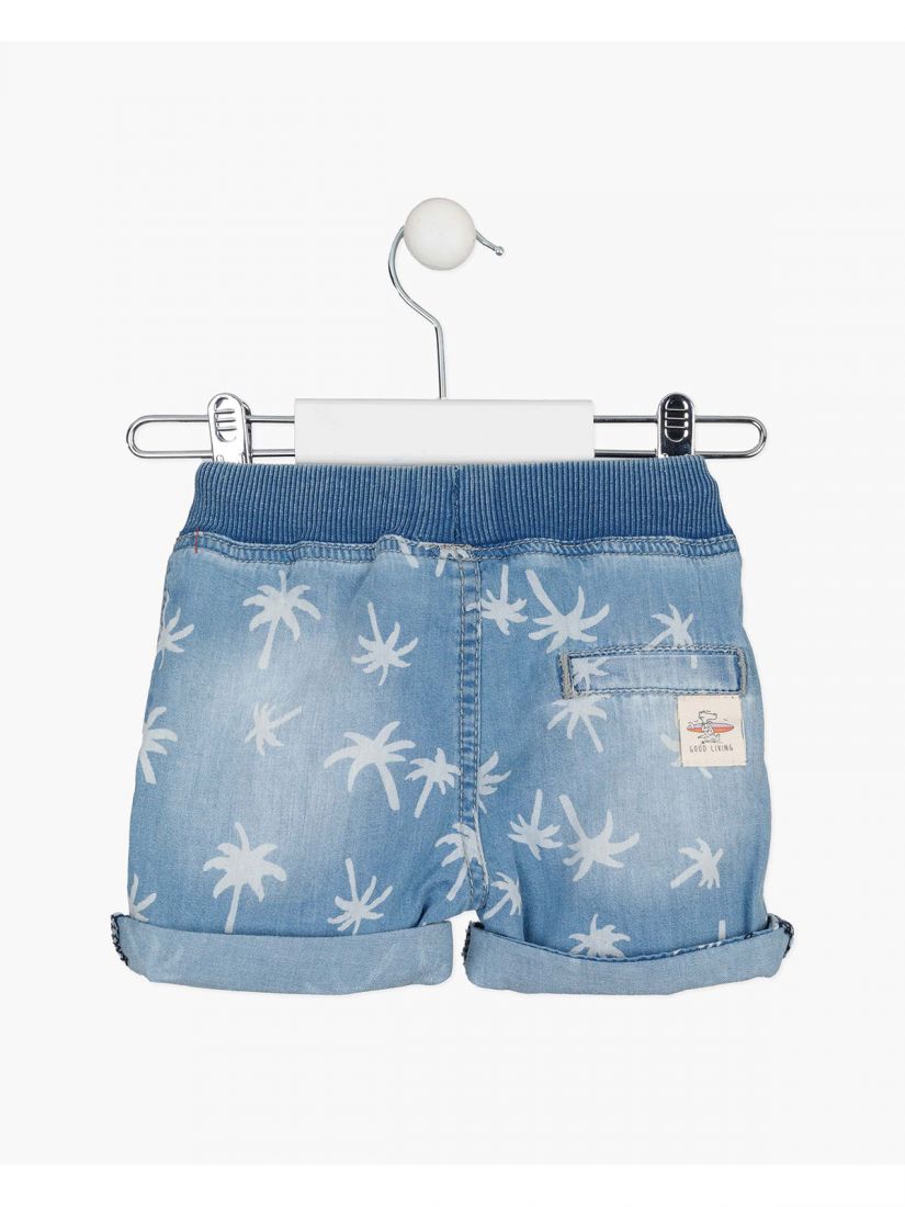 Σετ πουκάμισο τζιν με τσέπη και βερμούδα με print φοίνικες μπλε