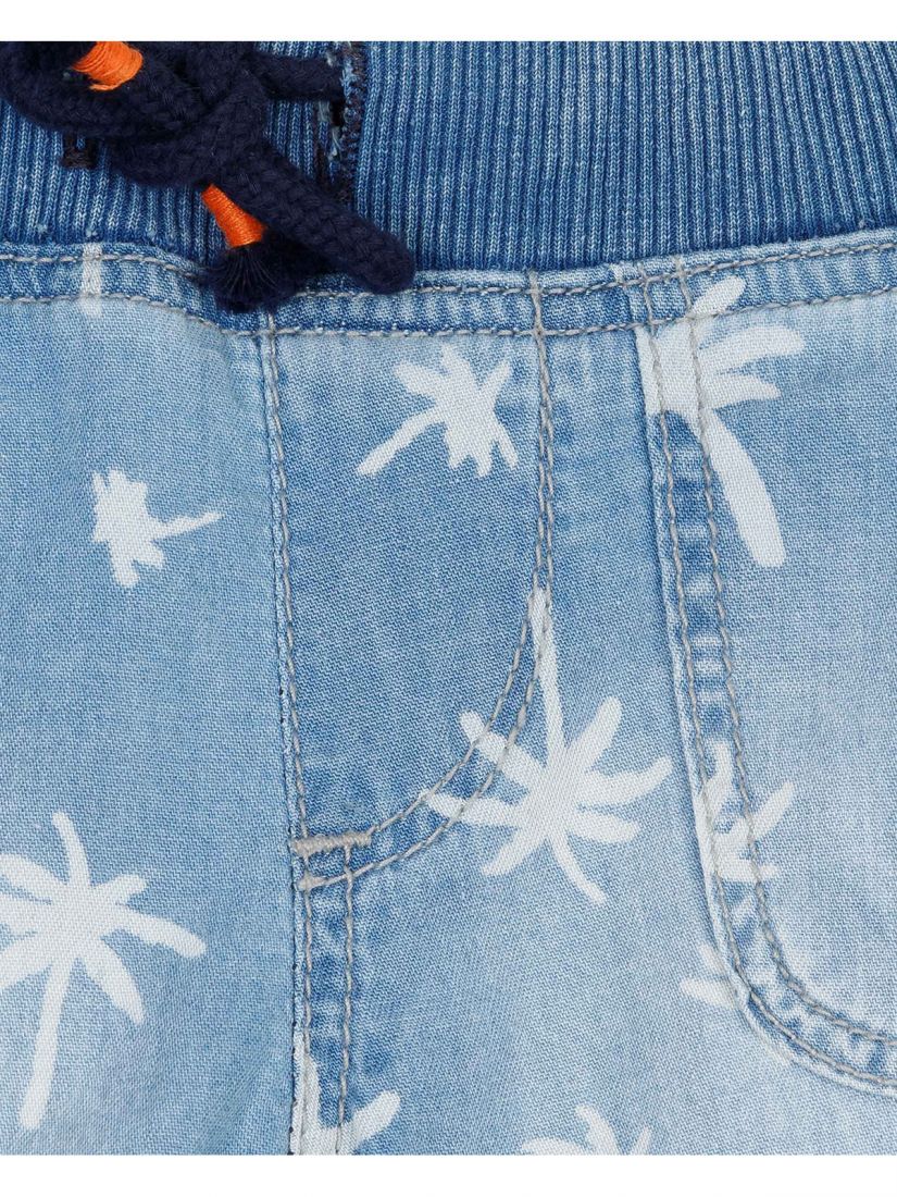 Σετ πουκάμισο τζιν με τσέπη και βερμούδα με print φοίνικες μπλε