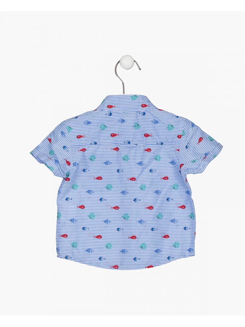 Σετ πουκάμισο με τσέπη και print βυθός και βερμούδα μονόχρωμη μπλε