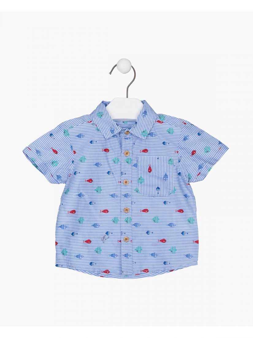 Σετ πουκάμισο με τσέπη και print βυθός και βερμούδα μονόχρωμη μπλε