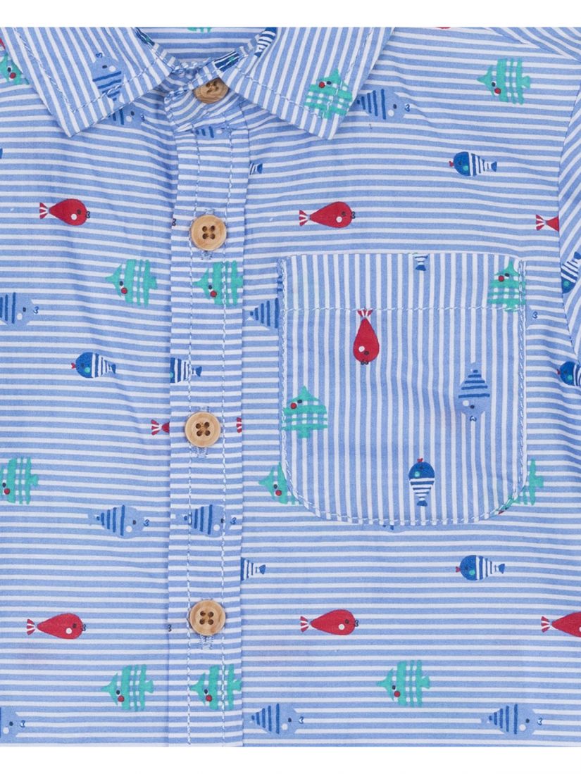 Σετ πουκάμισο με τσέπη και print βυθός και βερμούδα μονόχρωμη μπλε