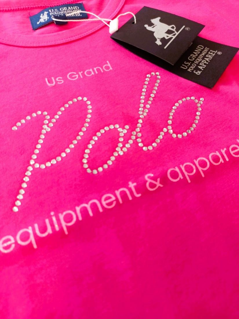 Μπλούζα Polo Club με glitter και στρας φούξια