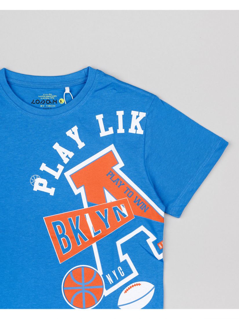 Μπλούζα κοντομάνικη βαμβακερή Losan Kids με διάφορα print μπλε ρουά