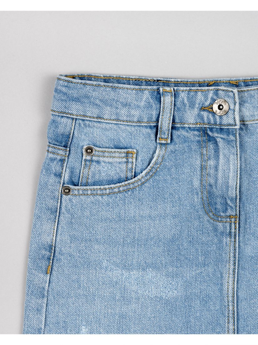 Φούστα τζιν με ξέφτια και τσέπες γαλάζιο