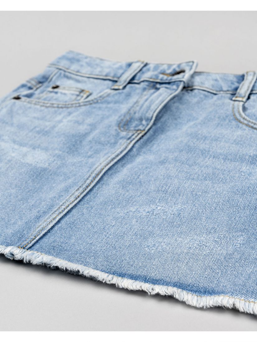 Φούστα τζιν με ξέφτια και τσέπες γαλάζιο