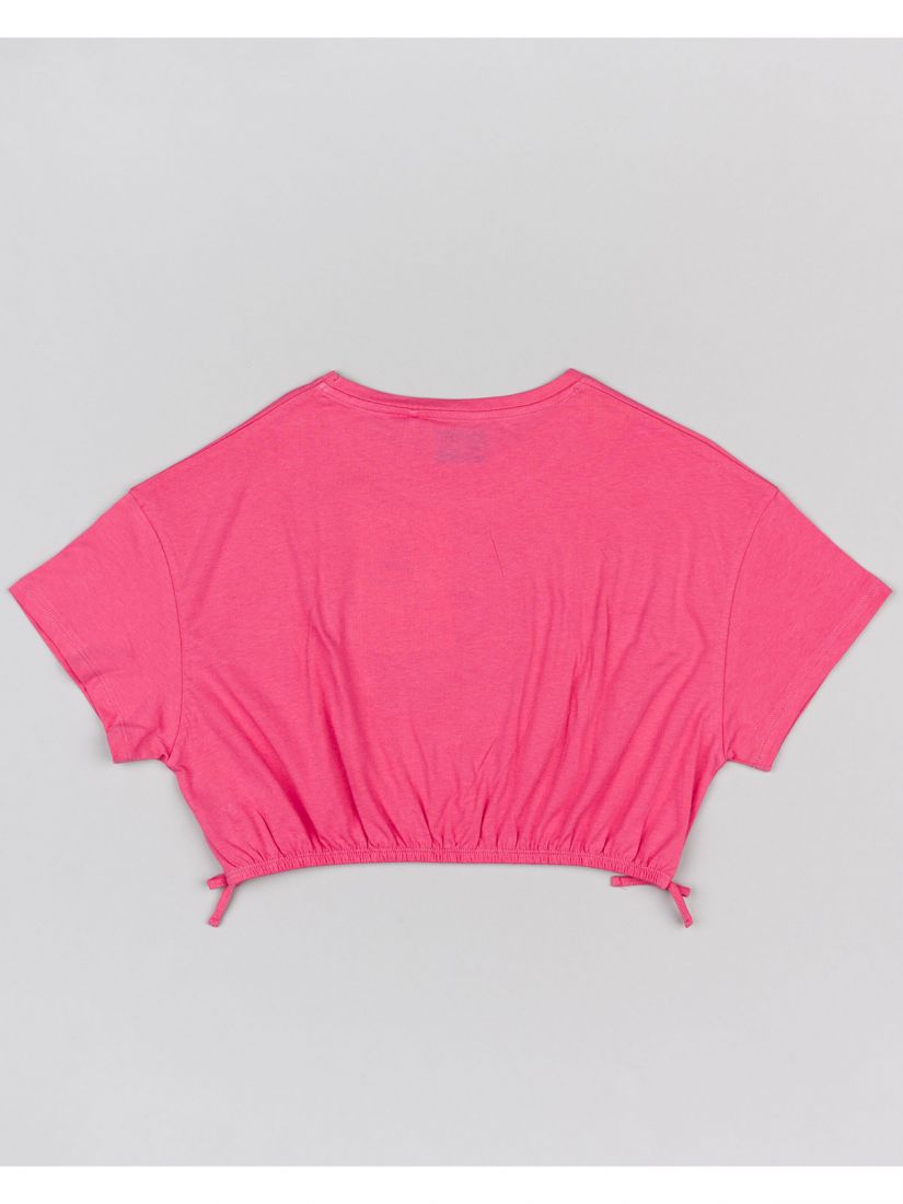 Μπλούζα κοντομάνικη κροπ βαμβακερή με διάφορα print φούξια