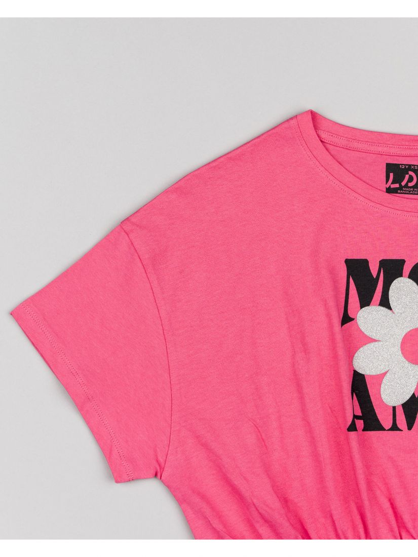 Μπλούζα κοντομάνικη κροπ βαμβακερή με διάφορα print φούξια