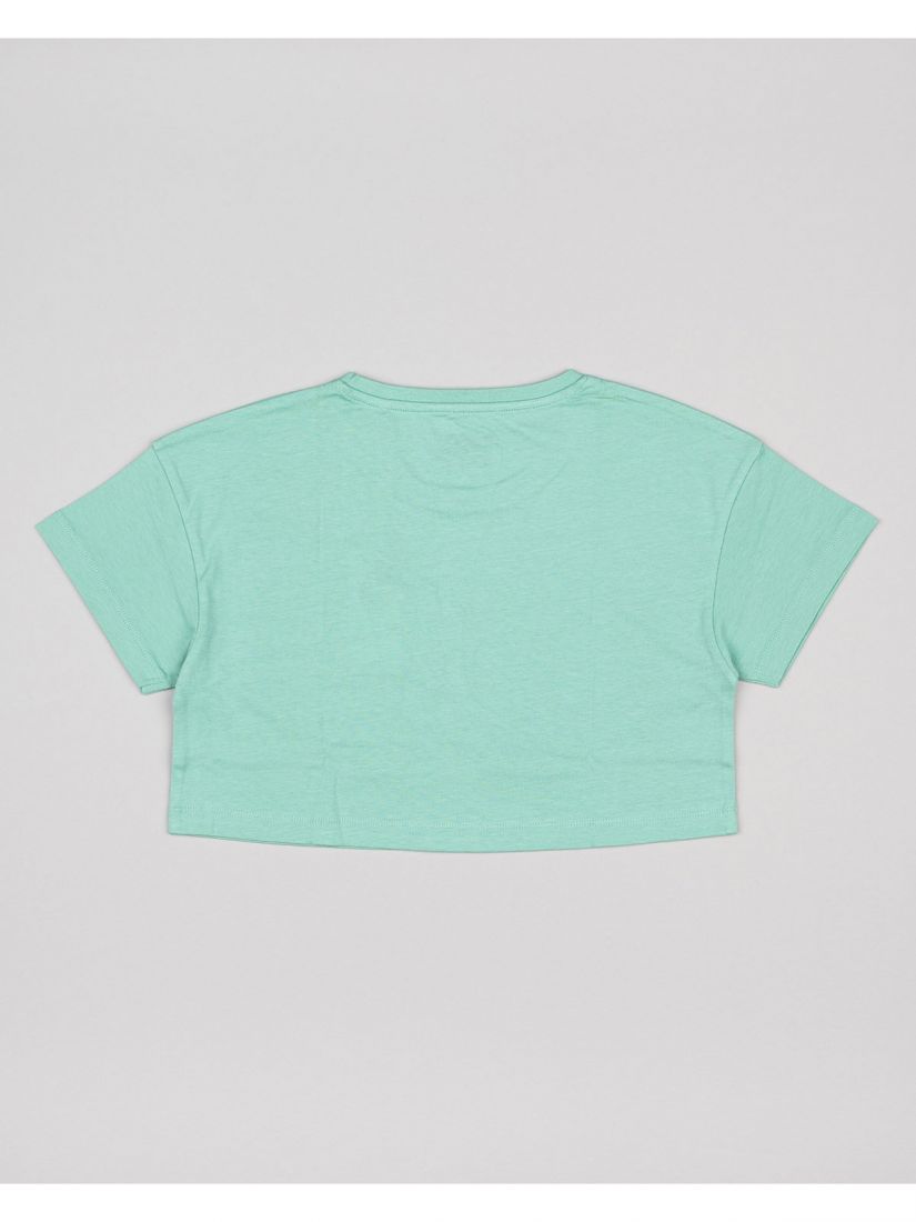 Μπλούζα κοντομάνικη κροπ βαμβακερή με διάφορα print μέντα