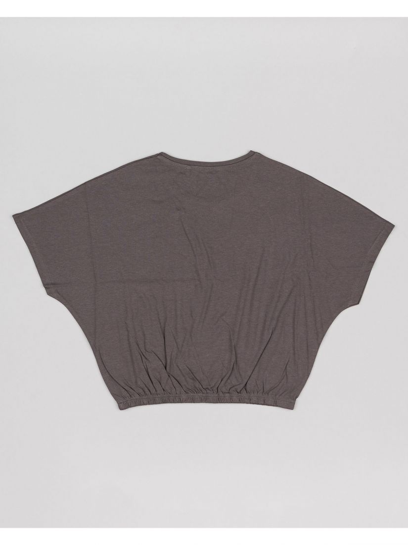 Μπλούζα κοντομάνικη κροπ βαμβακερή με διάφορα print ανθρακί