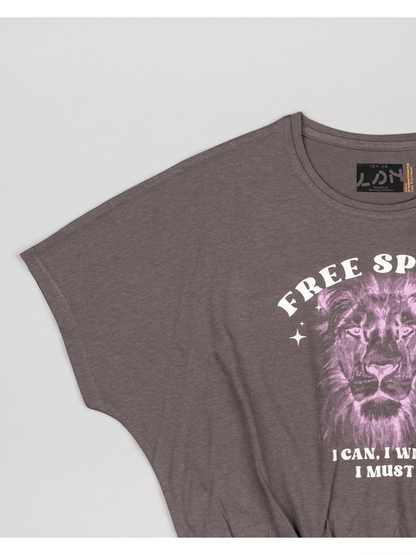 Μπλούζα κοντομάνικη κροπ βαμβακερή με διάφορα print ανθρακί