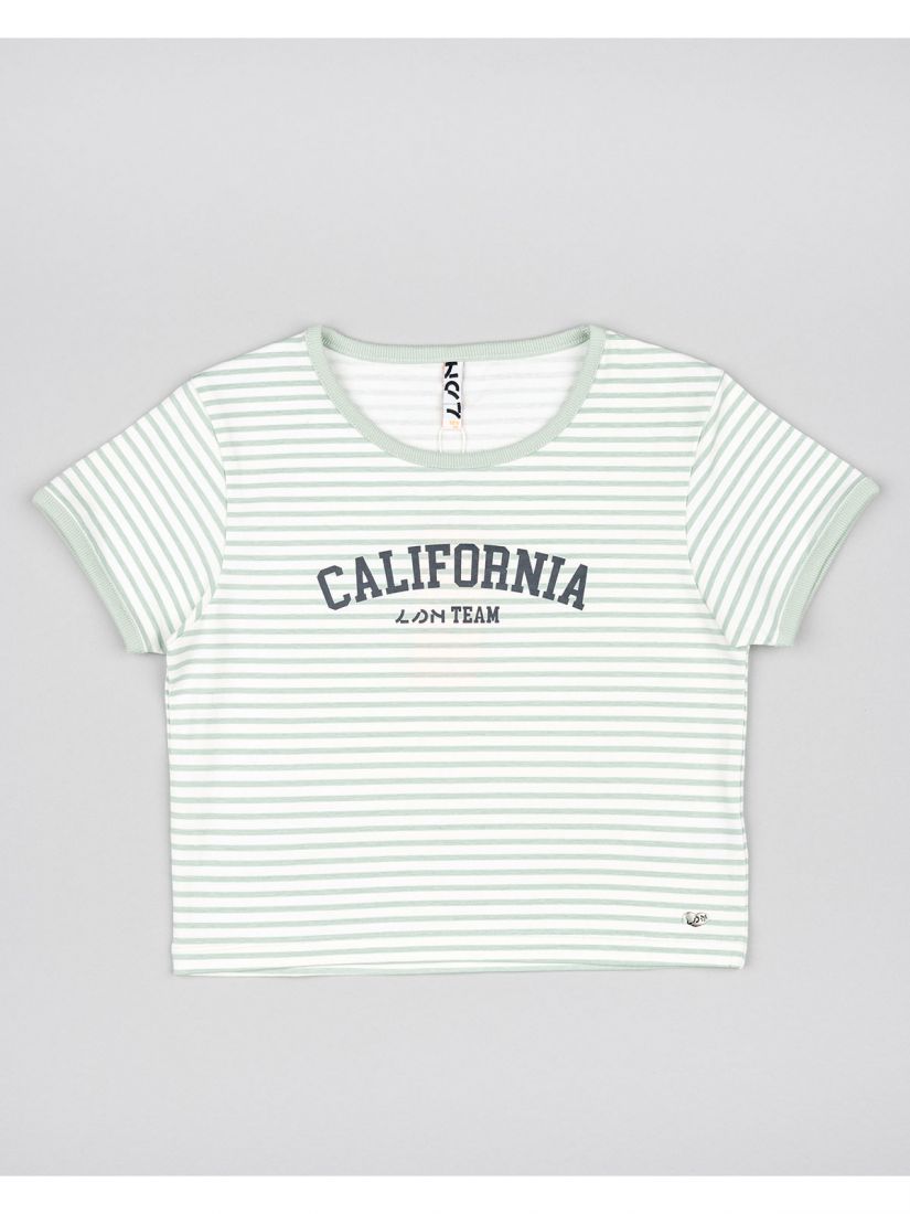 Μπλούζα κοντομάνικη κροπ βαμβακερή με διάφορα print μπεζ