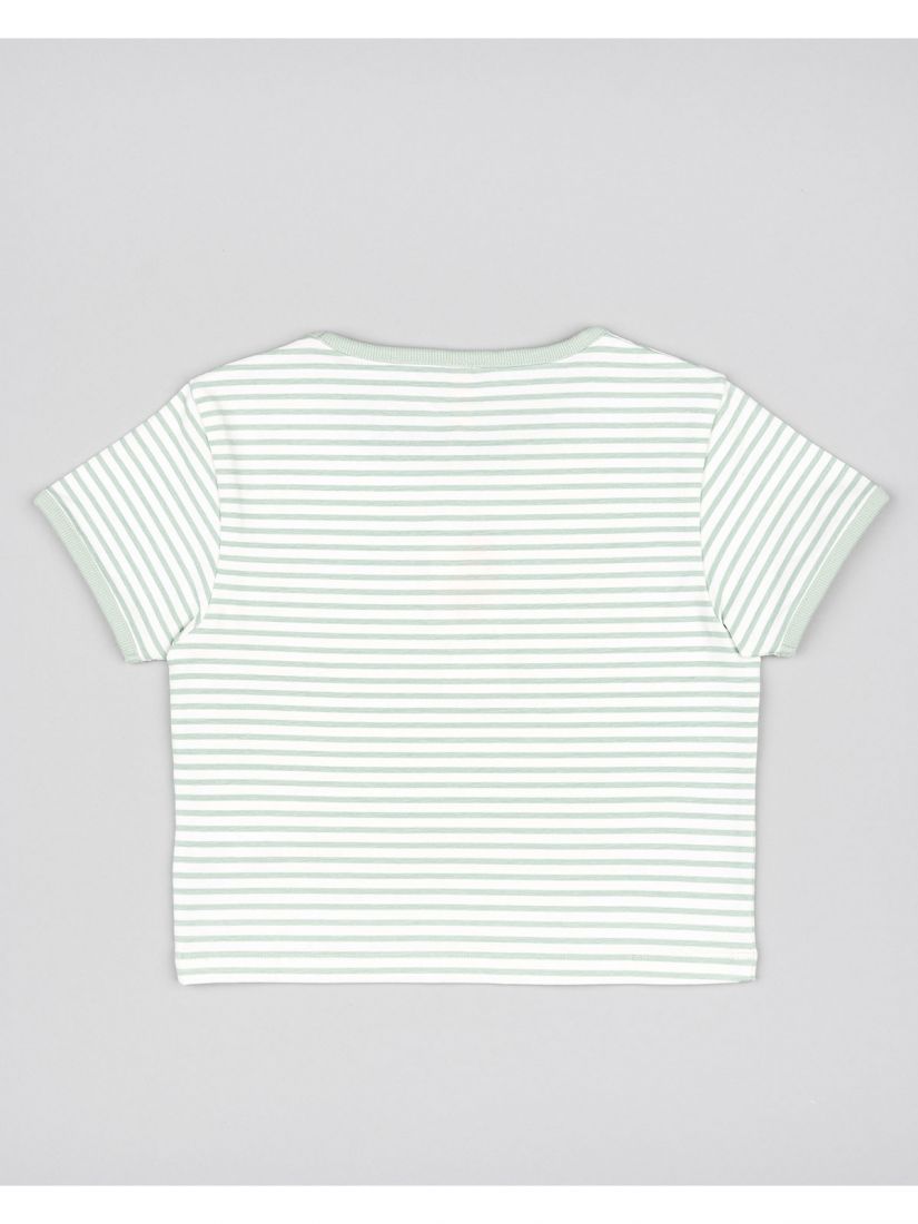 Μπλούζα κοντομάνικη κροπ βαμβακερή με διάφορα print μπεζ