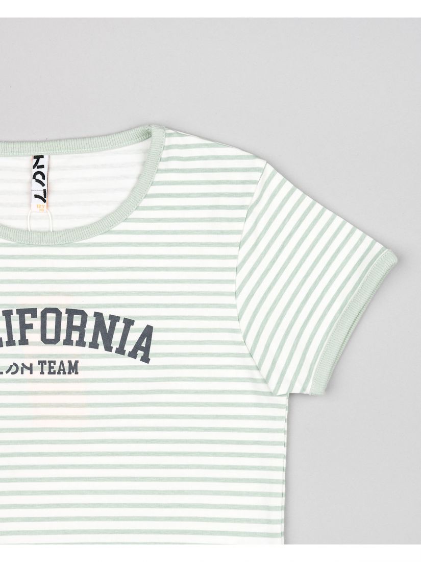 Μπλούζα κοντομάνικη κροπ βαμβακερή με διάφορα print μπεζ