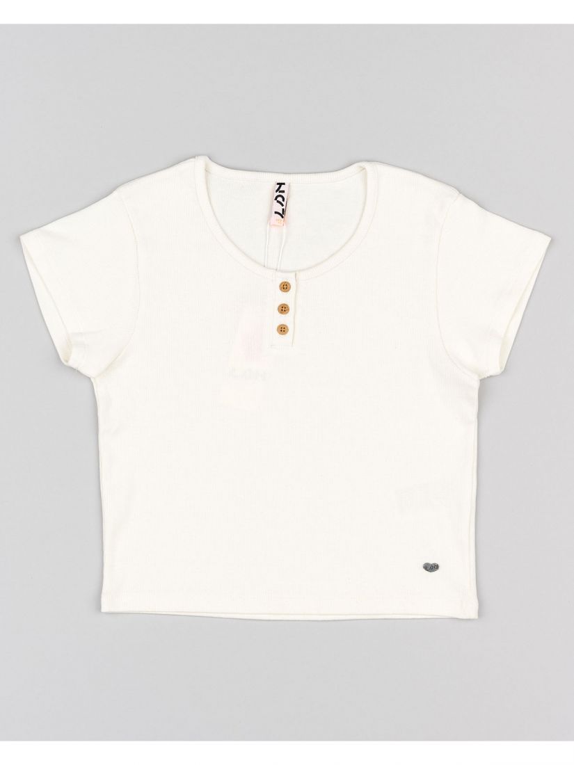 Μπλούζα κοντομάνικη κροπ βαμβακερή με διάφορα print εκρού