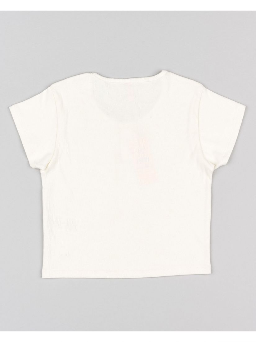 Μπλούζα κοντομάνικη κροπ βαμβακερή με διάφορα print εκρού