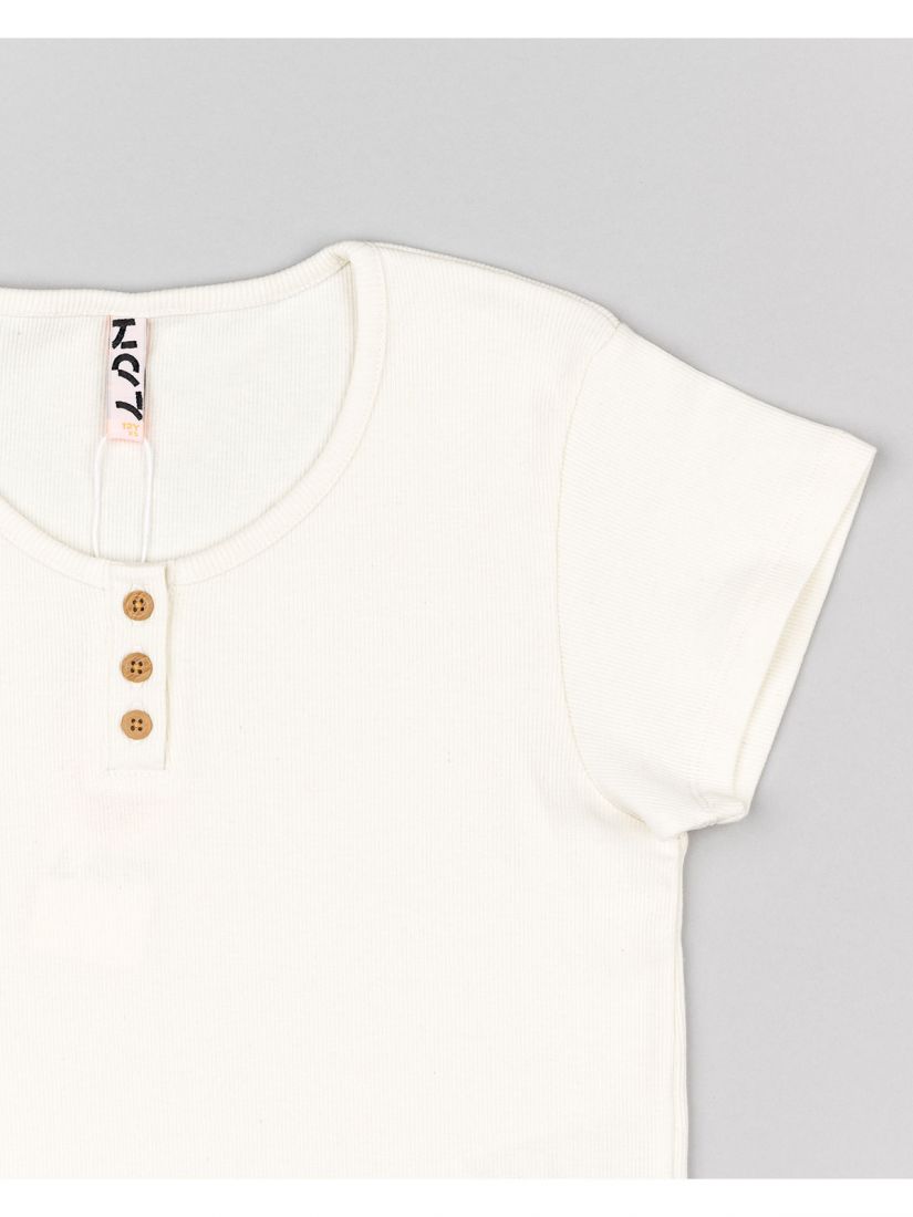 Μπλούζα κοντομάνικη κροπ βαμβακερή με διάφορα print εκρού