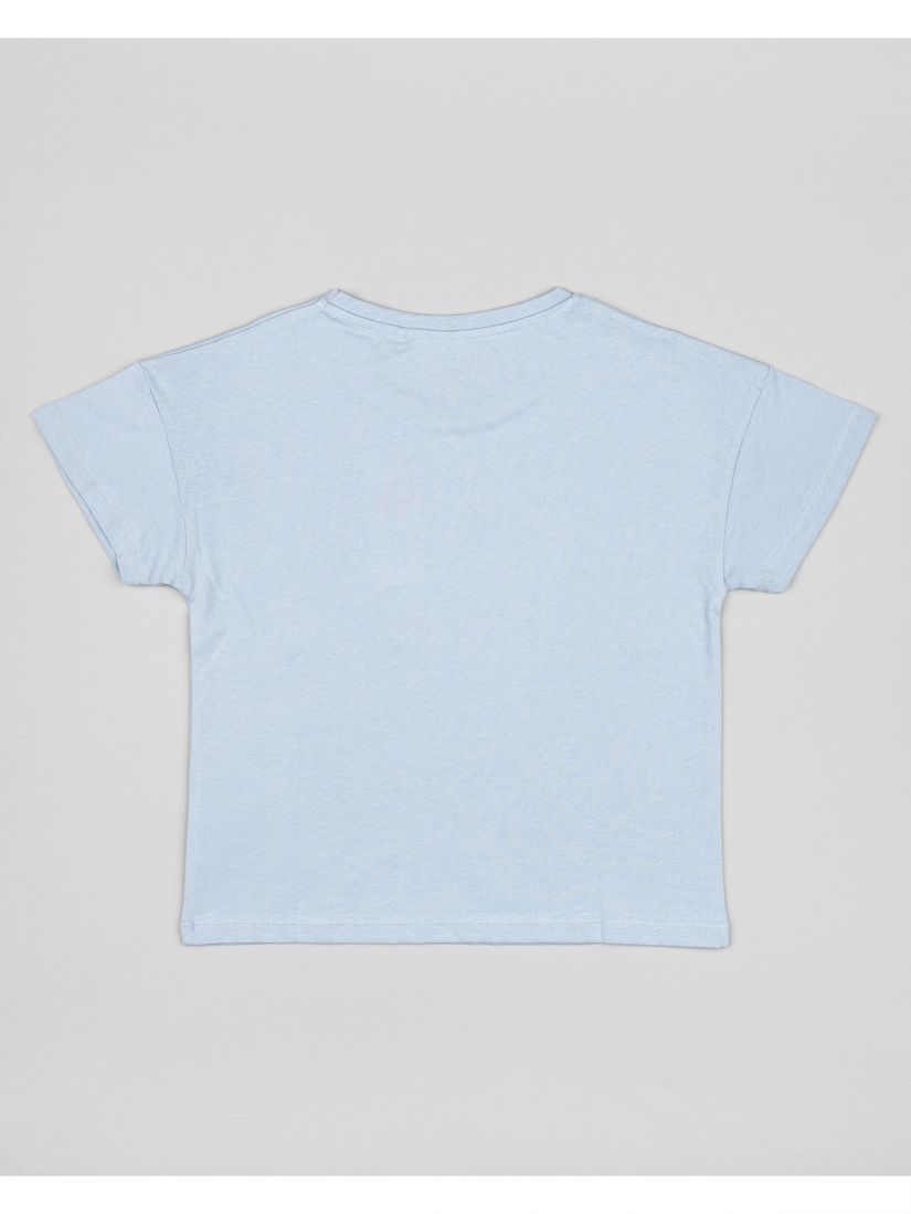 Μπλούζα κοντομάνικη κροπ βαμβακερή με διάφορα print γαλάζιο