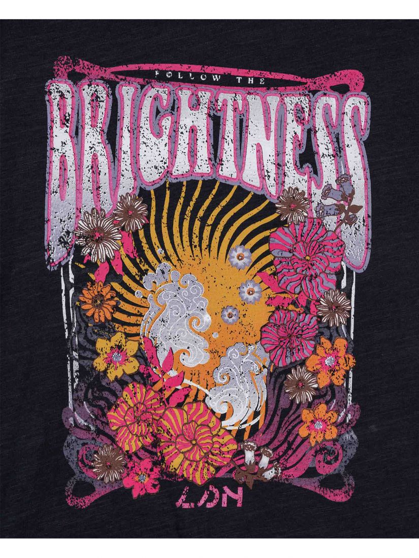 Μπλούζα κοντομάνικη με διάφορα print βαμβακερή μουσταρδί