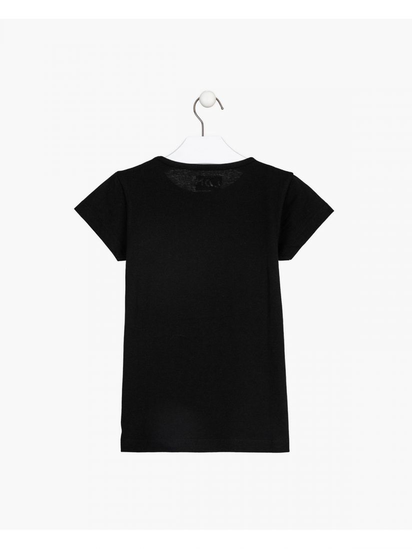 Μπλούζα κοντομάνικη με διάφορα print βαμβακερή μαύρο