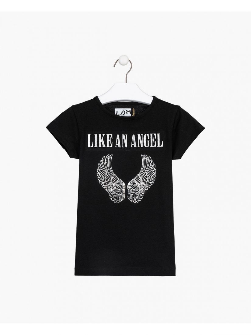 Μπλούζα κοντομάνικη με διάφορα print βαμβακερή μαύρο