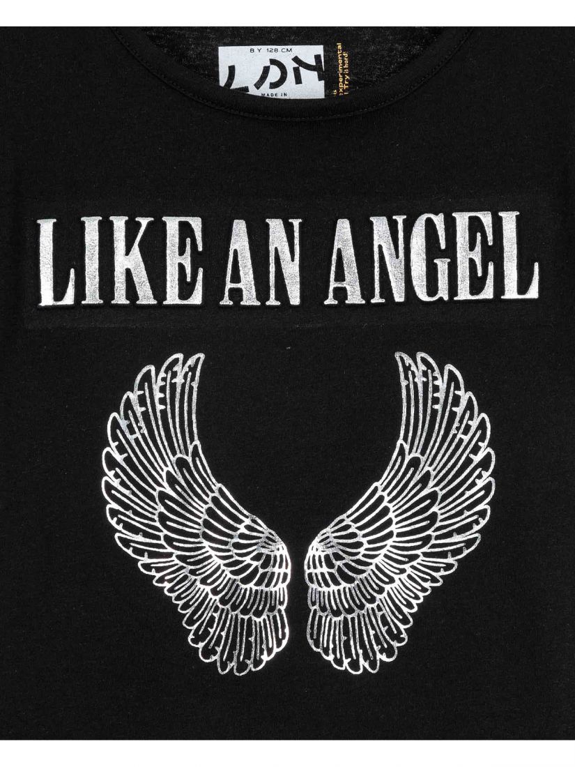 Μπλούζα κοντομάνικη με διάφορα print βαμβακερή μαύρο