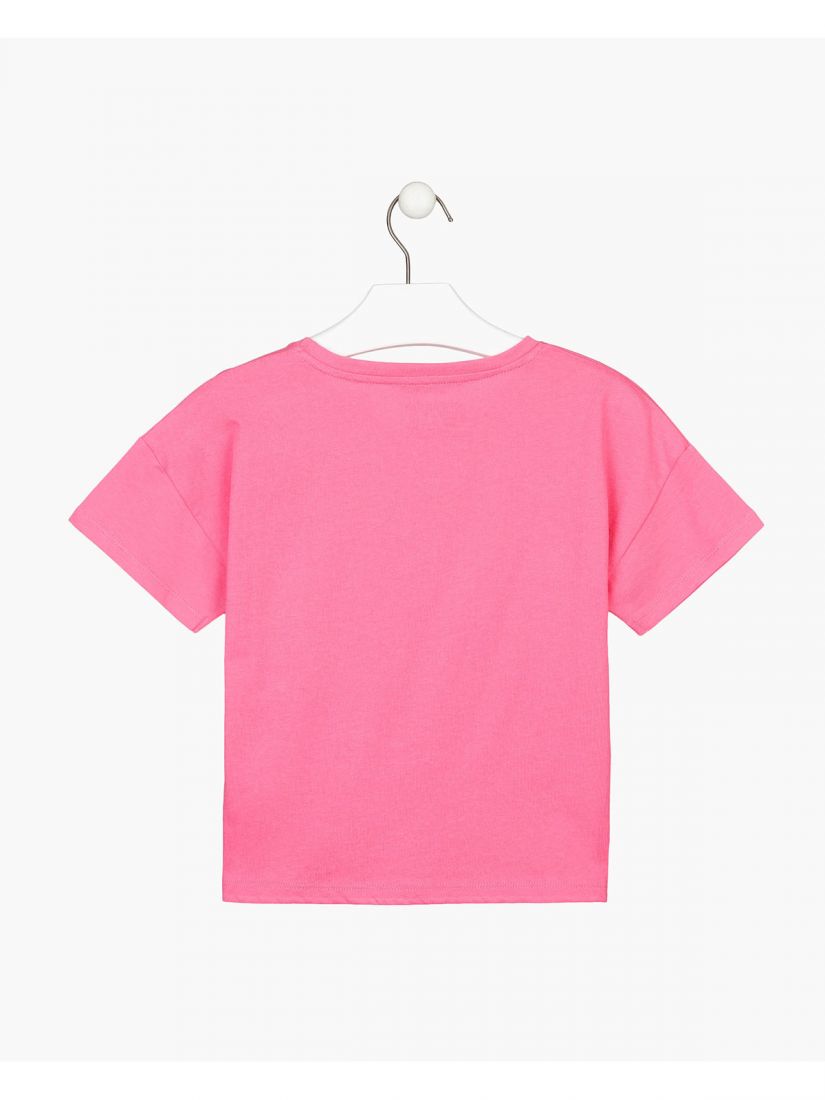 Μπλούζα κοντομάνικη με διάφορα print βαμβακερή φούξια