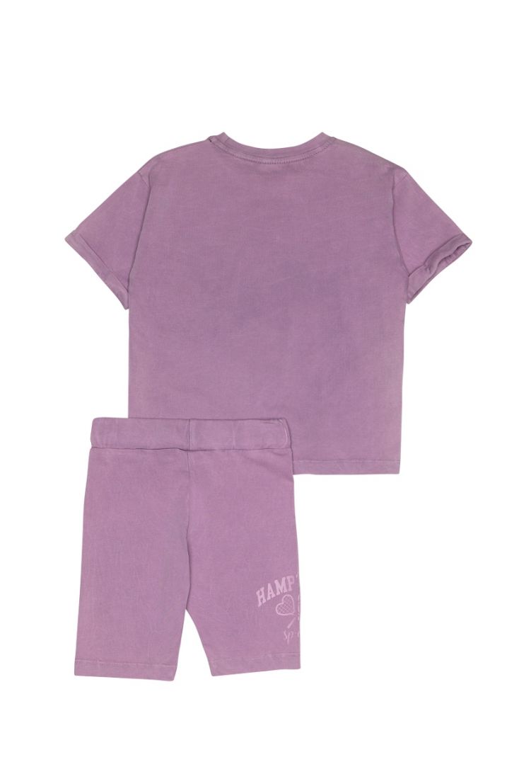 Σετ μπλούζα που δένει και ποδηλατικό κολάν λιλά