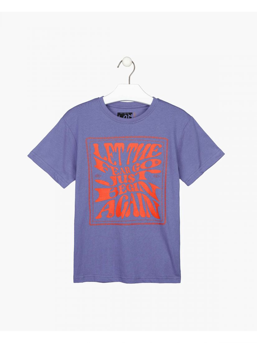 Μπλούζα κοντομάνικη βαμβακερή Losan Try με διάφορα print μπορντώ