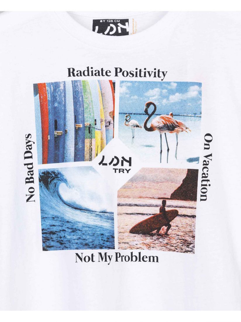 Μπλούζα κοντομάνικη βαμβακερή Losan Try με διάφορα print σομόν