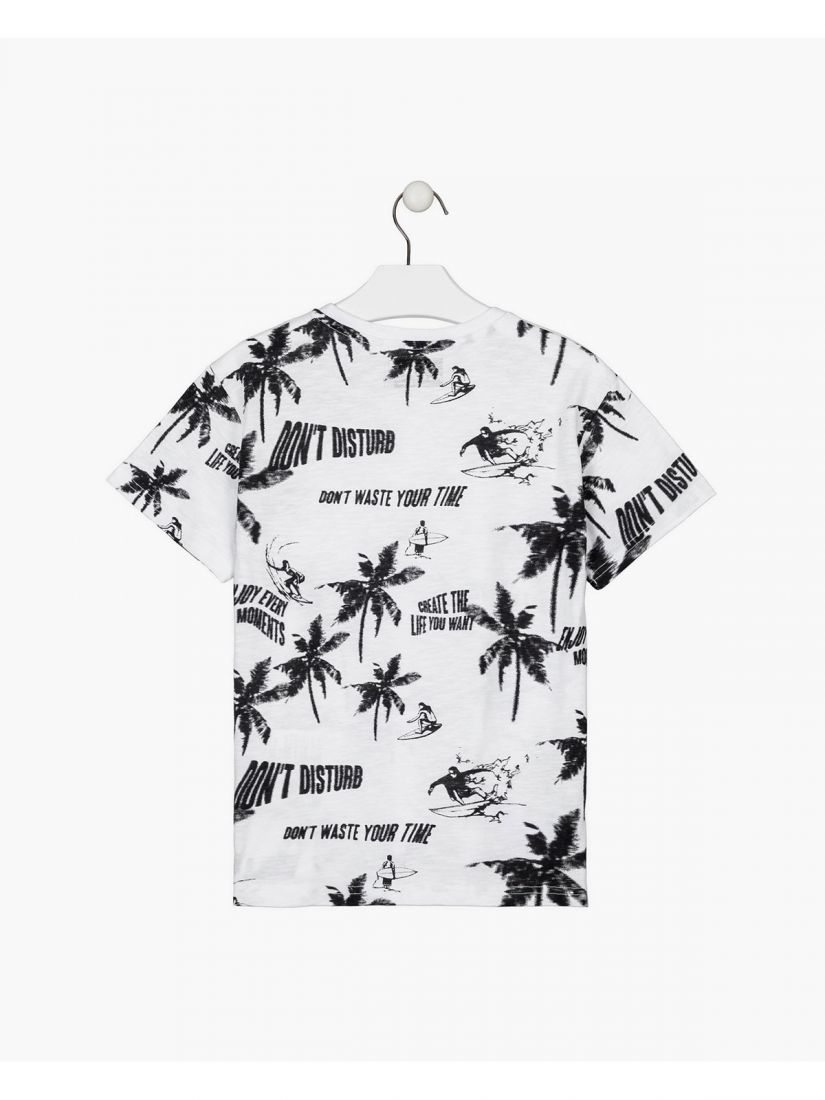 Μπλούζα κοντομάνικη βαμβακερή Losan Try με διάφορα print εκρού