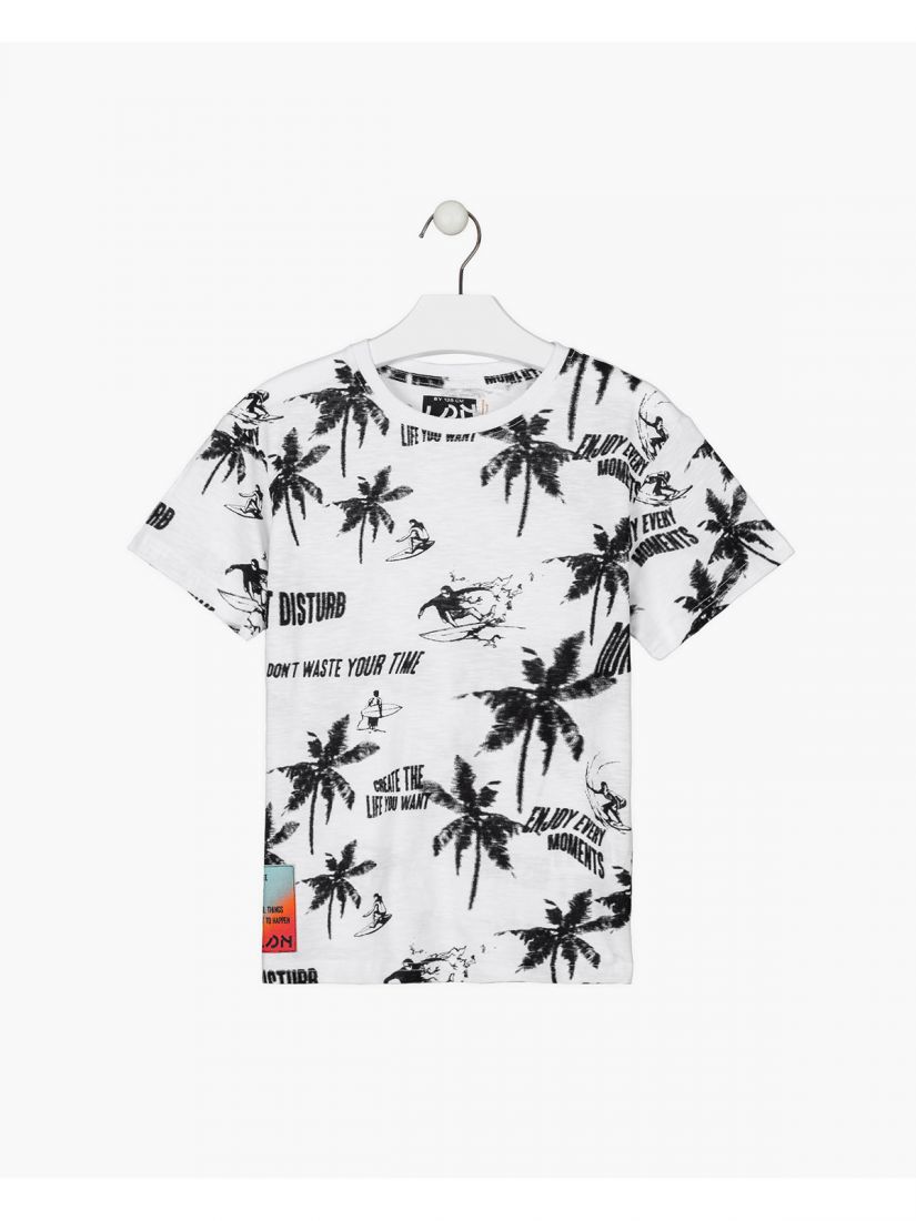 Μπλούζα κοντομάνικη βαμβακερή Losan Try με διάφορα print εκρού