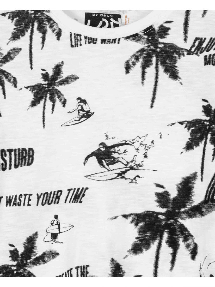 Μπλούζα κοντομάνικη βαμβακερή Losan Try με διάφορα print εκρού