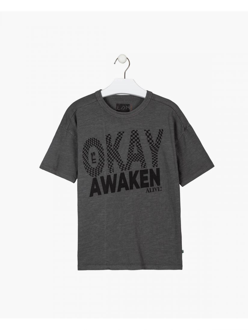 Μπλούζα κοντομάνικη βαμβακερή Losan Try με διάφορα print γκρι