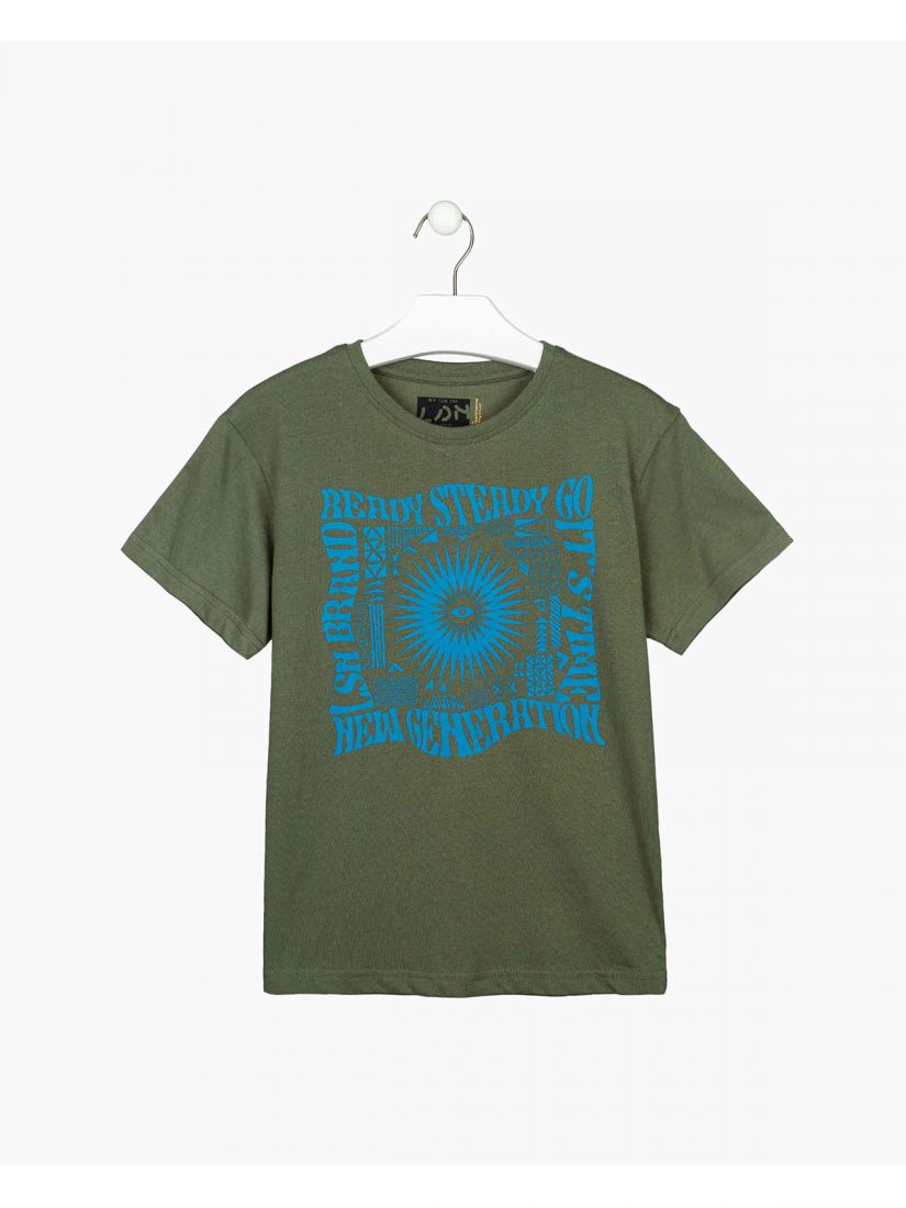 Μπλούζα κοντομάνικη βαμβακερή Losan Try με διάφορα print χακί