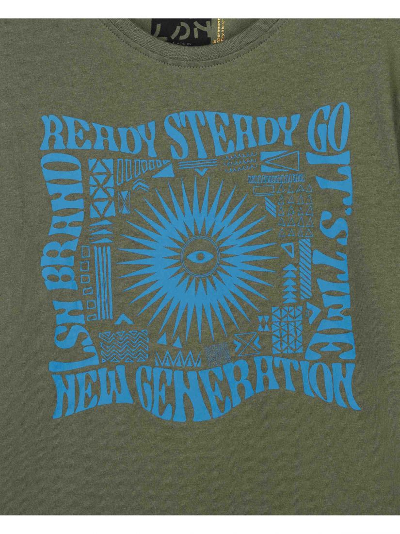 Μπλούζα κοντομάνικη βαμβακερή Losan Try με διάφορα print χακί