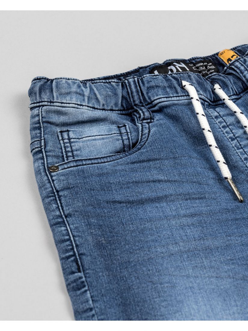 Βερμούδα τζιν βαμβακερή πεντάτσεπη μονόχρωμη  μπλε