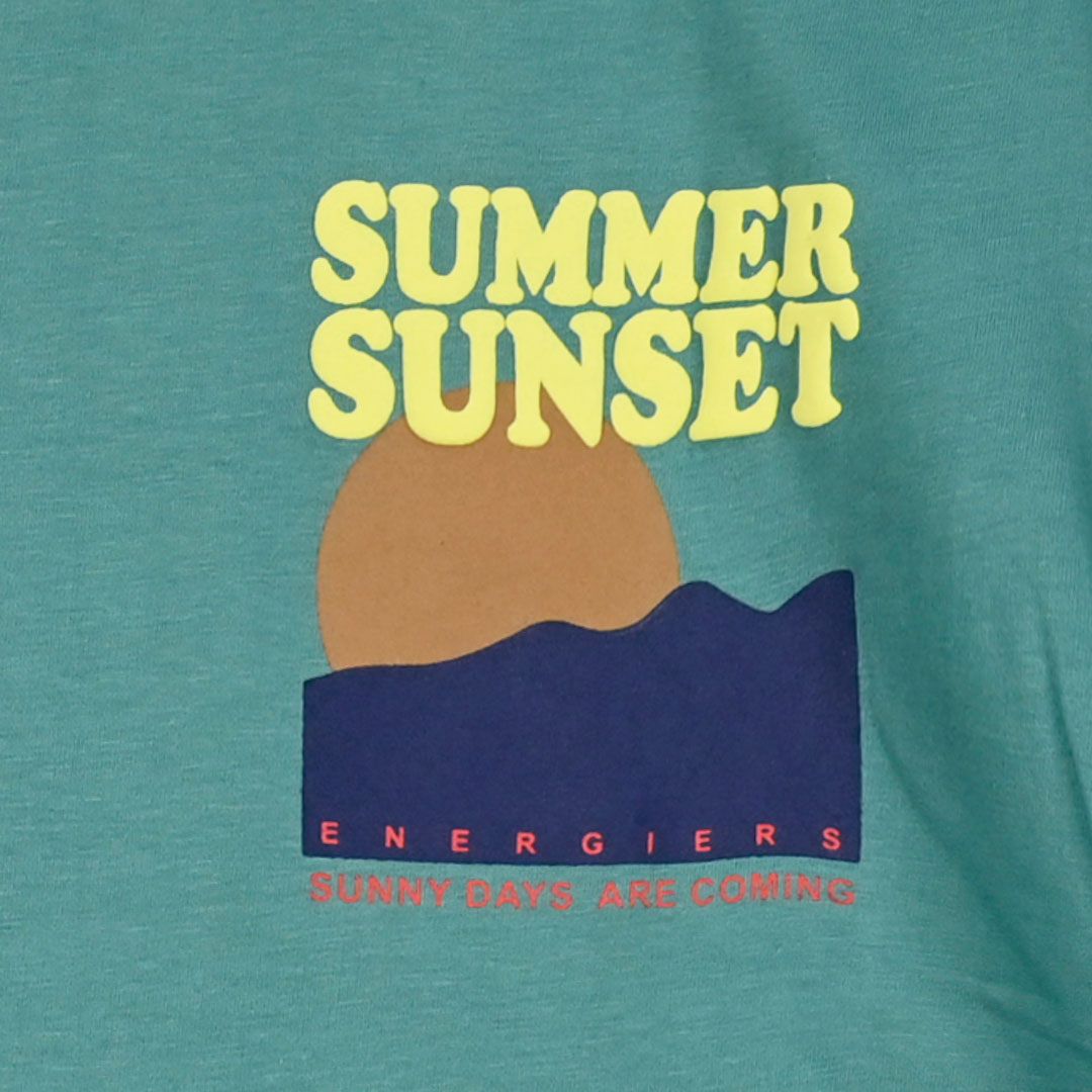 Μπλούζα βαμβακερή κοντομάνικη με print summer sunset πράσινο