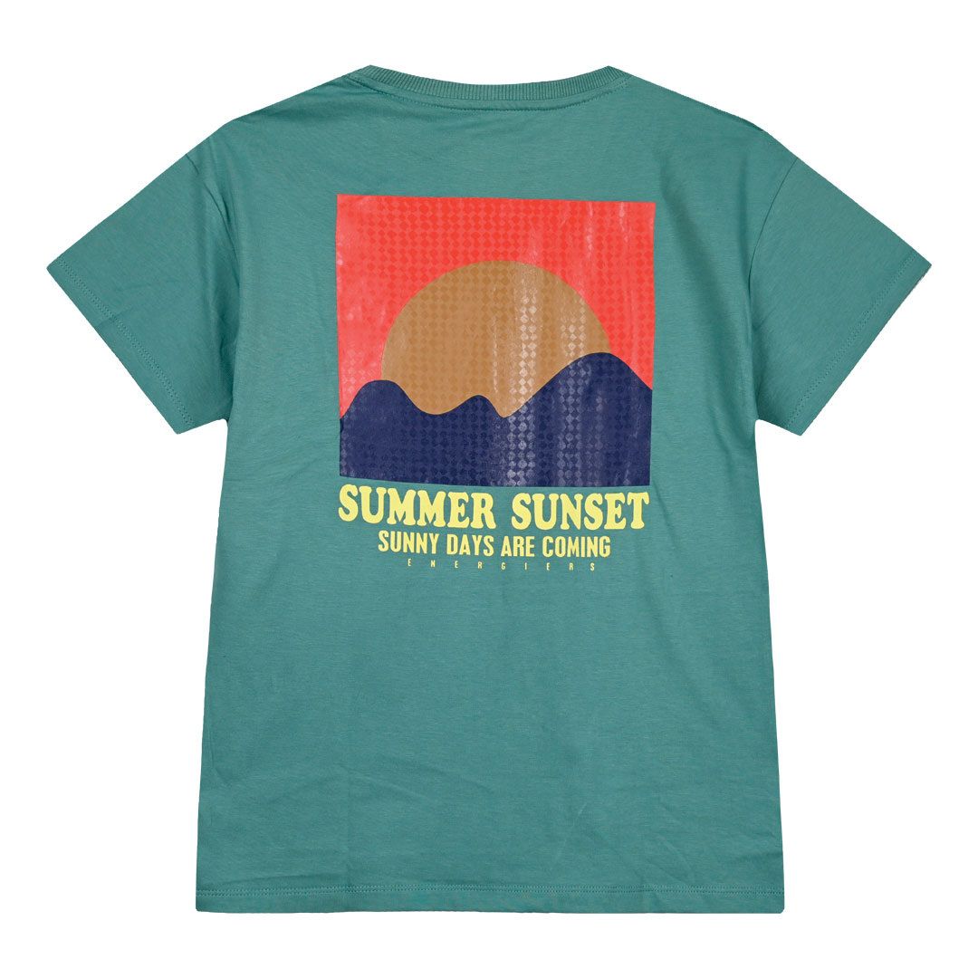 Μπλούζα βαμβακερή κοντομάνικη με print summer sunset πράσινο