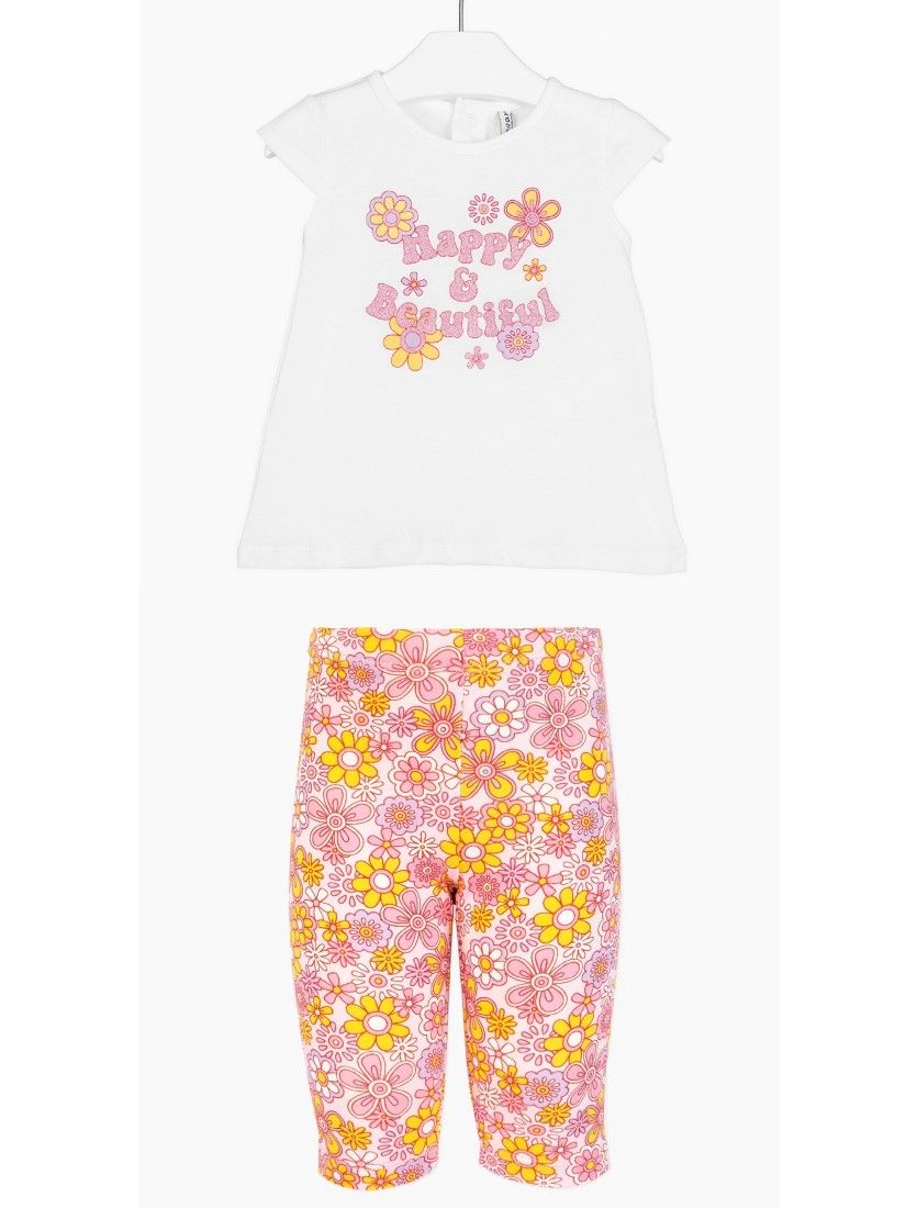 Σετ βρεφικό φλοράλ με κάπρι κολάν και glitter print  ροζ