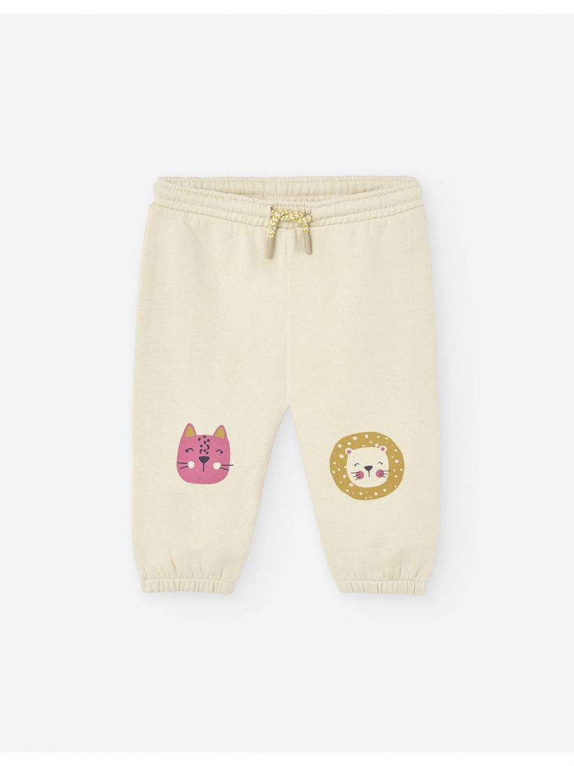 Παντελόνι με φλις επένδυση και print little lions μπεζ