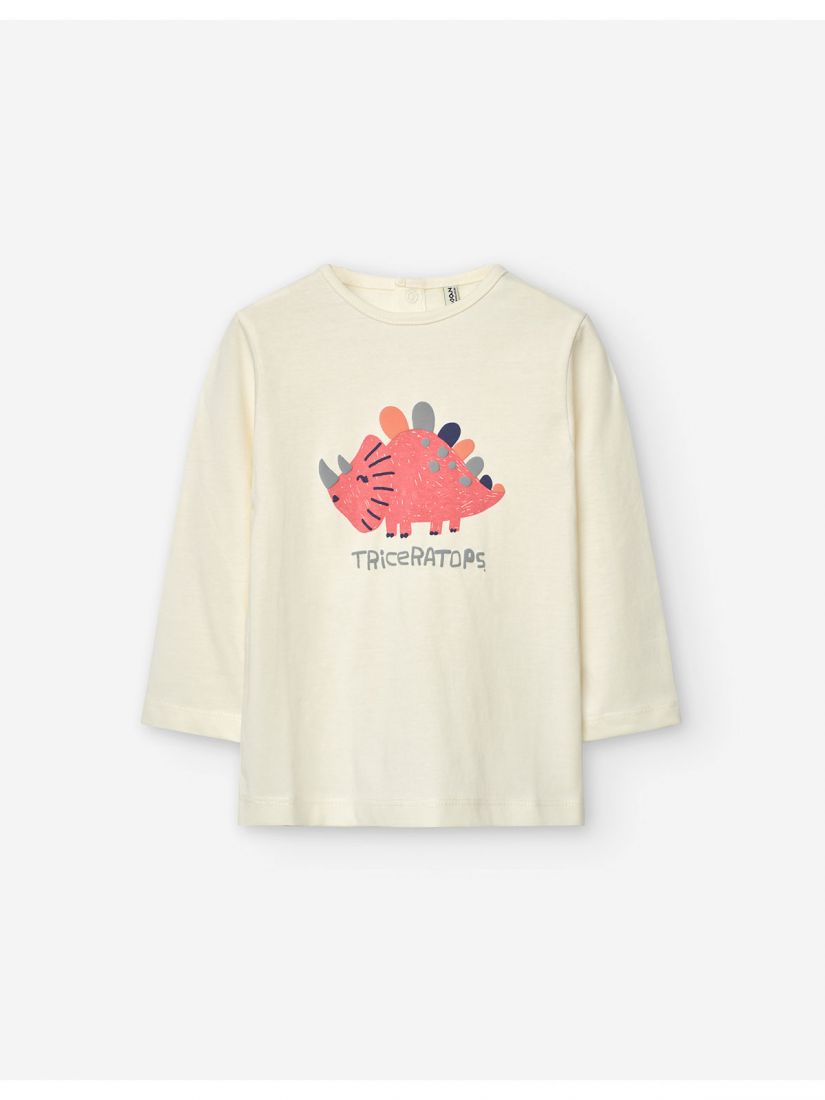 Μπλούζα μακρυμάνικη βαμβακερή με print pink dino λευκό