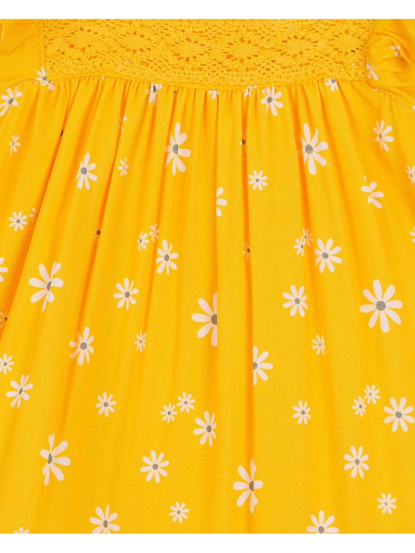 Βρεφικό φόρεμα με δαντέλα και print μαργαρίτες κίτρινο