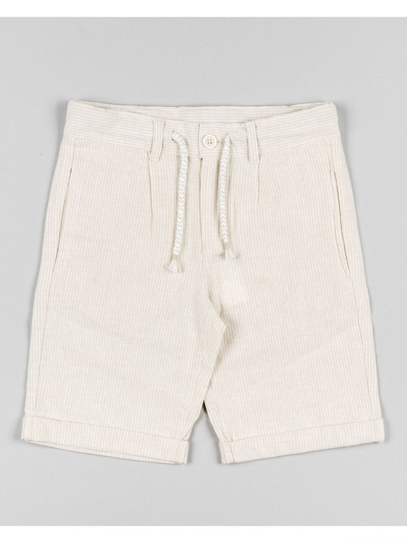 Βερμούδα λινή ριγέ με λάστιχο στη μέση και τσέπες μπεζ